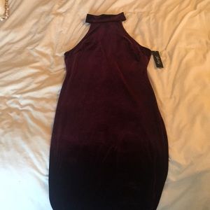 Red Velvet, High Neckline Mini Dress